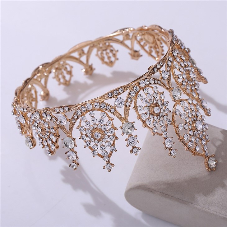 Wholesale High Quality Silver Golden Head Crown Full Crystal Rhinestone Round Beauty Pageant Crown